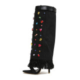 Fashionable Women's Belt Buckle High Boots Stiletto Sandals Rhinestone Denim Fashion Boots
