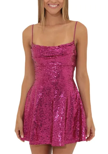 Fashionable Sexy Straps Sequin Bow Contrast Color Dress For Women