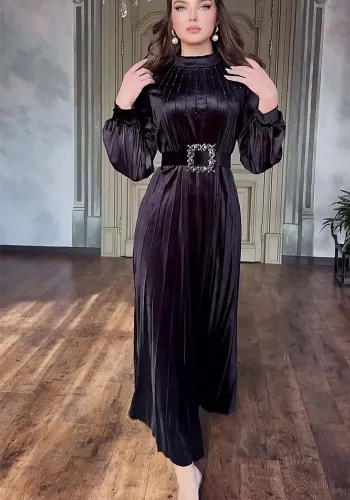 Autumn Belted Plus Size Women's Fashion Pleated Loose Chic Dress