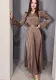 Chic Retro V-Neck Puff Sleeve Long Slim Waist Long-Sleeved Dress