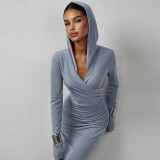 Women's Winter Fashion Slim Fit Hooded Sports Casual Solid Color Dress