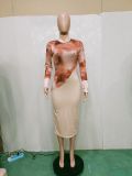 Women Casual Printed Patchwork Turtleneck Dress