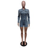 Spring Short Sleeve Denim Jumpsuit