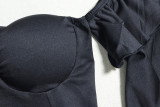 Women Solid Ruffle Sleeve Irregular Slash Shoulder Cascading Ruffles Dress