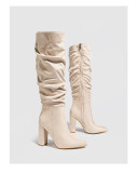 Women high-heeled suede wrinkled high-cut boots
