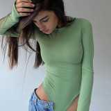 Spring Round Neck Long Sleeve Basic Tight Fitting Solid Color Sexy Bodysuit