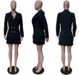 Women Solid Double Row Tassel Blazer Dress
