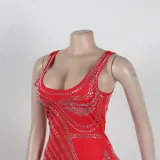 Women Sexy Beaded Sleeveless Bodycon Slit Dress