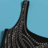 Women Sexy Beaded Sleeveless Bodycon Slit Dress