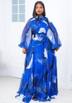 Plus Size Women Print Round Neck Dress