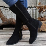 Women French Retro Leopard Print Medium Chunk Heel Short Boots Overboots