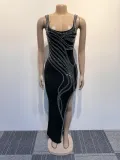 Women Sexy Beaded Sleeveless Bodycon Slit Dress