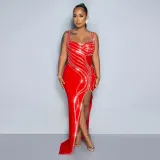Women Sexy Beaded Sleeveless Bodycon Slit Dress