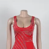 Women Sexy Beaded Sleeveless Bodycon Slit Dress