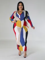 Plus Size Women Winter Turndown Collar Long Sleeve Dress
