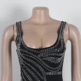 Women Sexy Beaded Sleeveless Bodycon Slit Dress