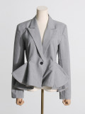 Autumn Chic Career Style Double Breasted Patchwork Ruffle Slim Waist Slim Fit Short Blazer
