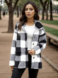 Women's Long Sleeve Plaid Button Loose Jacket With Pockets