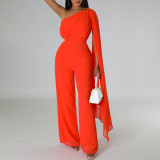 African Women's Solid Color Sexy One Shoulder Formal Party Fashion Jumpsuit