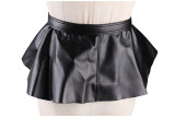 Women's Decorated Ruffled Black Leather Skirt Belt