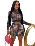 Fringed Ripped Long Sleeve Round Neck Top Sexy Shorts Set