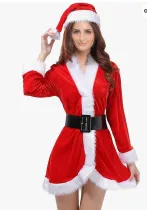 Women's Christmas Cosplay Party Clothes Velvet Dress Uniform
