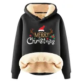 Christmas Fleece Hoodies Warm Loose Hooded Pullover Trendy Top