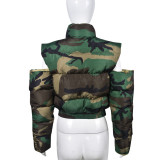 Autumn And Winter Camouflage Fashion Cutout Long Sleeve Zipper Cotton-Padded Coat For Women