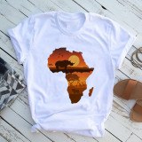 Africa Map Black Gir Printed T-Shirt Short Sleeve Women's Basic Top