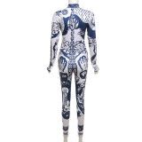 Summer Women's Sexy Casual Printed Tight Fitting High Waist Casual Jumpsuit