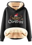 Christmas Fleece Hoodies Warm Loose Hooded Pullover Trendy Top