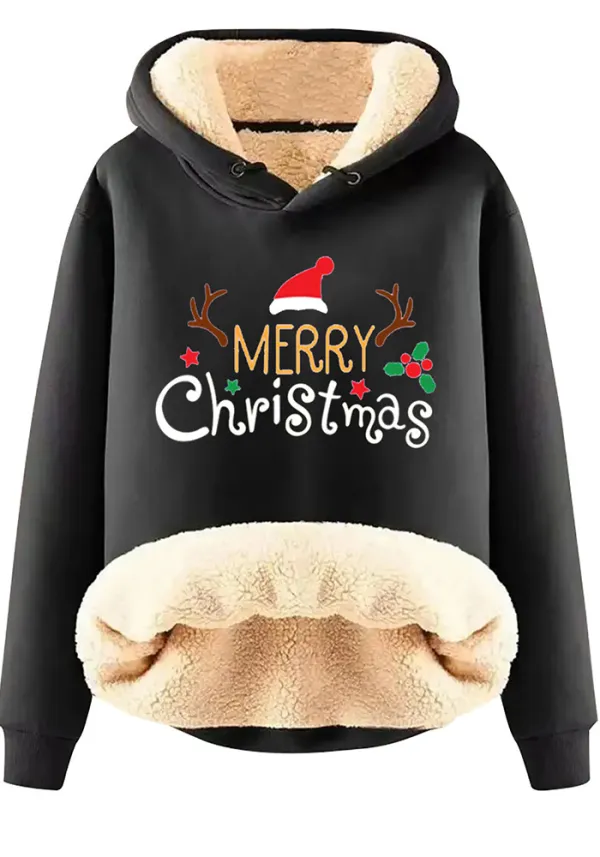 Christmas Fleece Hoodies Warm Loose Hooded Pullover Trendy Top