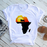 Africa Map Black Gir Printed T-Shirt Short Sleeve Women's Basic Top