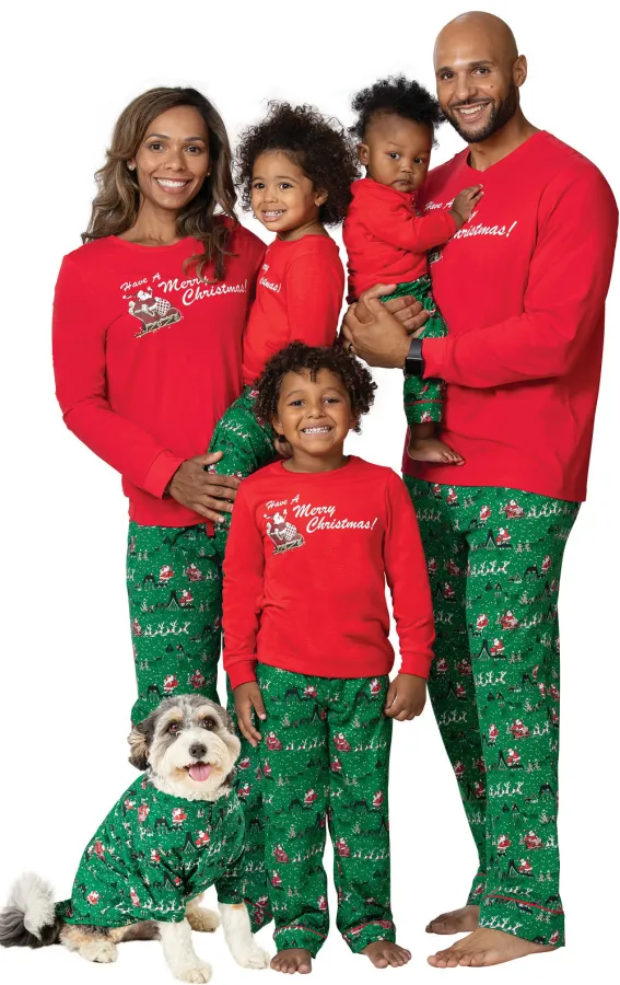 Cotton Outfit Autumn And Winter Santa Claus Printed Christmas Pajamas Parent-Child Set For The Whole Family