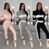 Autumn And Winter Long-Sleeved Fashion Casual Color Matching Two Piece Pants Set