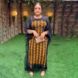 Mesh Pleated Patchwork Dress African Plus Size Women's Slip Dress Two Piece Set