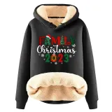 Christmas Fleece Hoodies Warm Loose Hooded Pullover Trendy Top