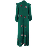 Embroidered Collared Long-Sleeved Fashionable Elegant Muslim Dress