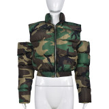 Autumn And Winter Camouflage Fashion Cutout Long Sleeve Zipper Cotton-Padded Coat For Women