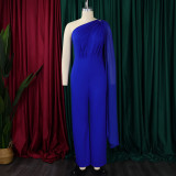 African Women's Solid Color Sexy One Shoulder Formal Party Fashion Jumpsuit