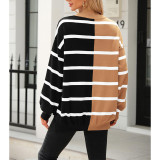 Autumn And Winter Striped Long-Sleeved Knitting Shirt Round Neck Pullover Fashion Top