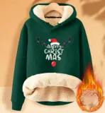 Christmas Fleece Hoodies Warm Loose Hooded Pullover Trendy Top