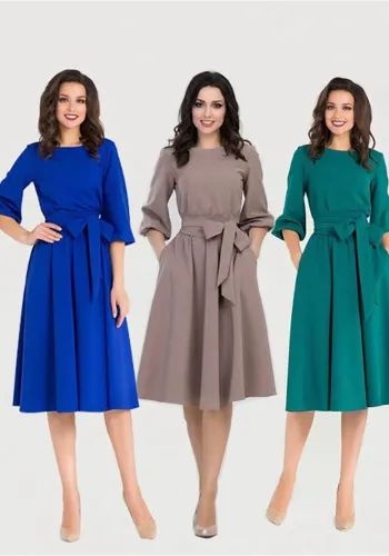Women's Autumn Tie Round Neck Solid Color Balloon Sleeve Maxi Dress