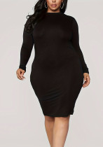 Plus Size Solid Color Long Sleeve Bodycon Dress