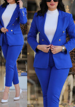 Casual Fashion Business Two Piece Blazer Pants Solid  Women's Suit