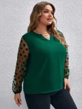 Plus Size Women's Autumn And Winter Mesh Patchwork Tops