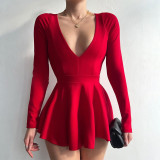Women's Autumn And Winter V Neck Long Sleeve Low Back Party Dress