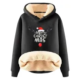 Christmas Fleece Hoodies Warm Loose Hooded Pullover Trendy Top