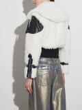American Style Autumn Turndown Collar Multi-Wear Design Lamb Wool Pu Leather Patchwork Women's Jacket