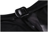 Women's Decorated Ruffled Black Leather Skirt Belt
